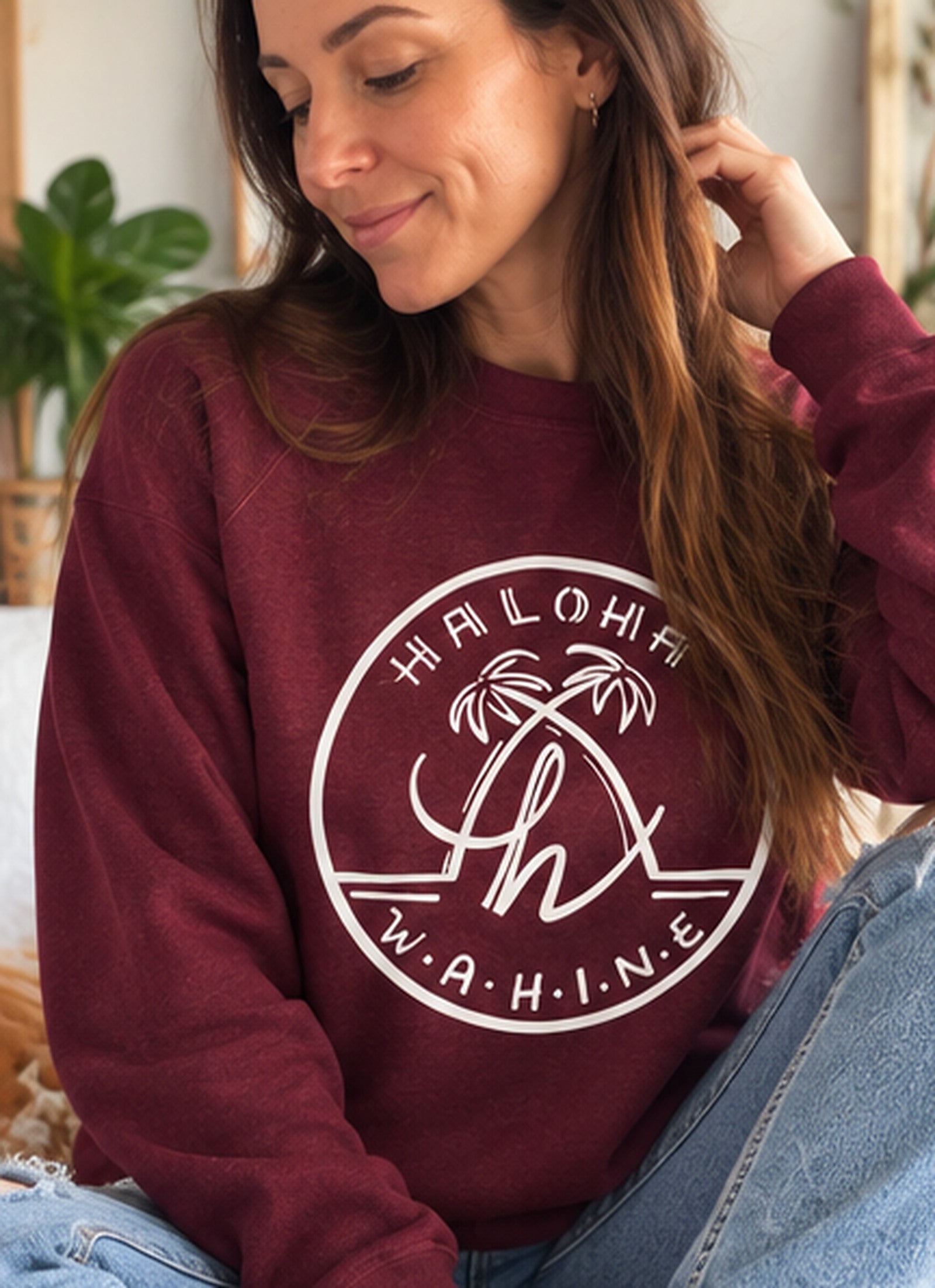 Crewneck unisexe ultra doux PALMS - Deep Burgundy (avec fin molleton intérieur)