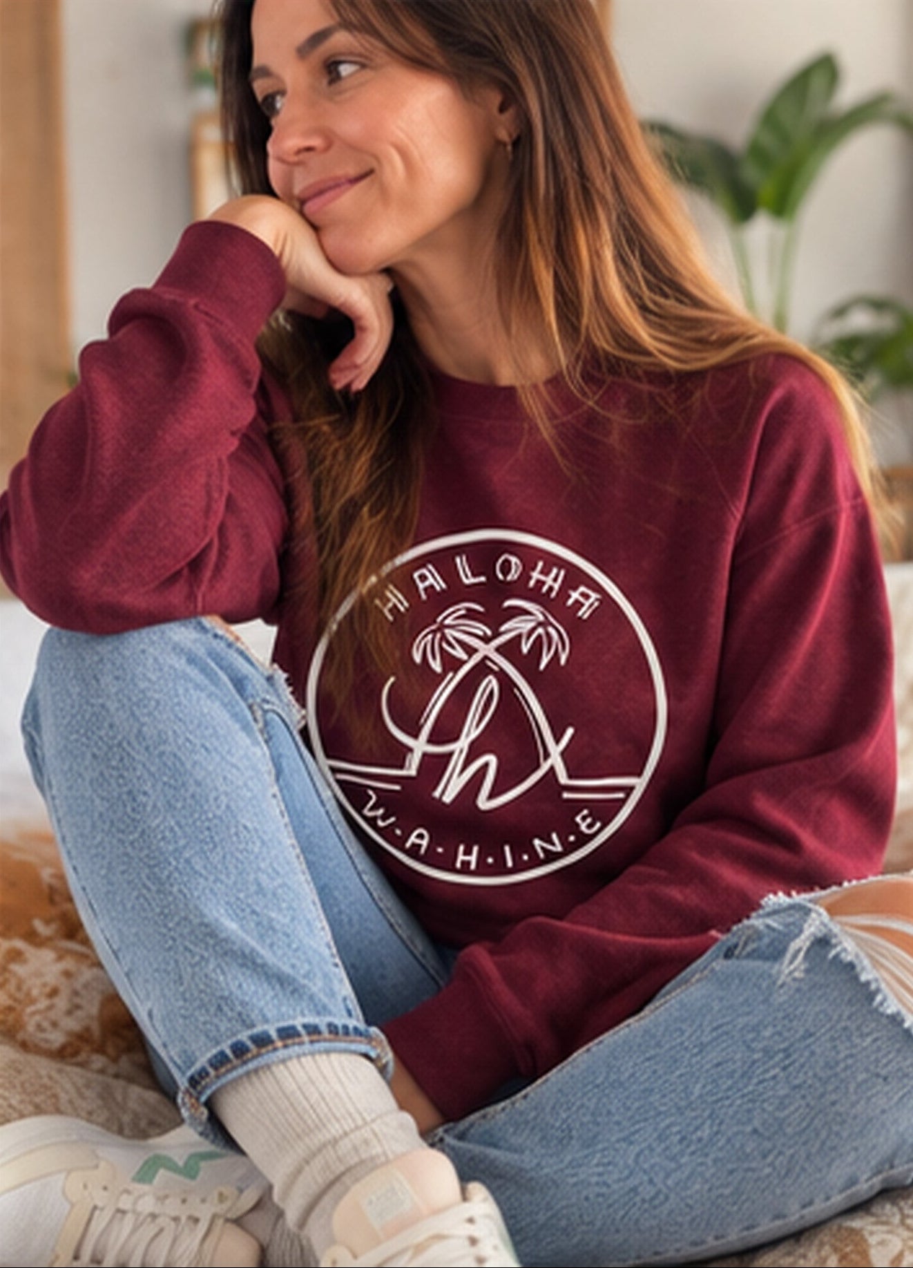 Crewneck unisexe ultra doux PALMS - Deep Burgundy (avec fin molleton intérieur)