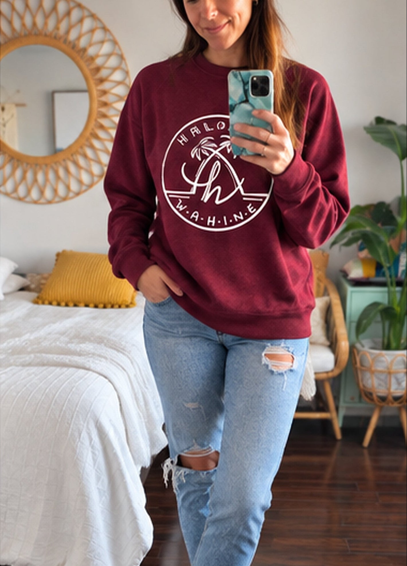 Crewneck unisexe ultra doux PALMS - Deep Burgundy (avec fin molleton intérieur)